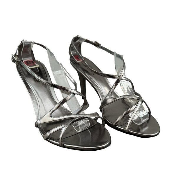 LAUREN Ralph Lauren Abriella Heels Metallic Silver Strappy Stiletto Womens 10B - Picture 2 of 11